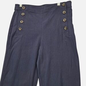 Ann Taylor 2024 Women 8 Sailor Grace Straight Pants Navy Blue Trouser 6 Button